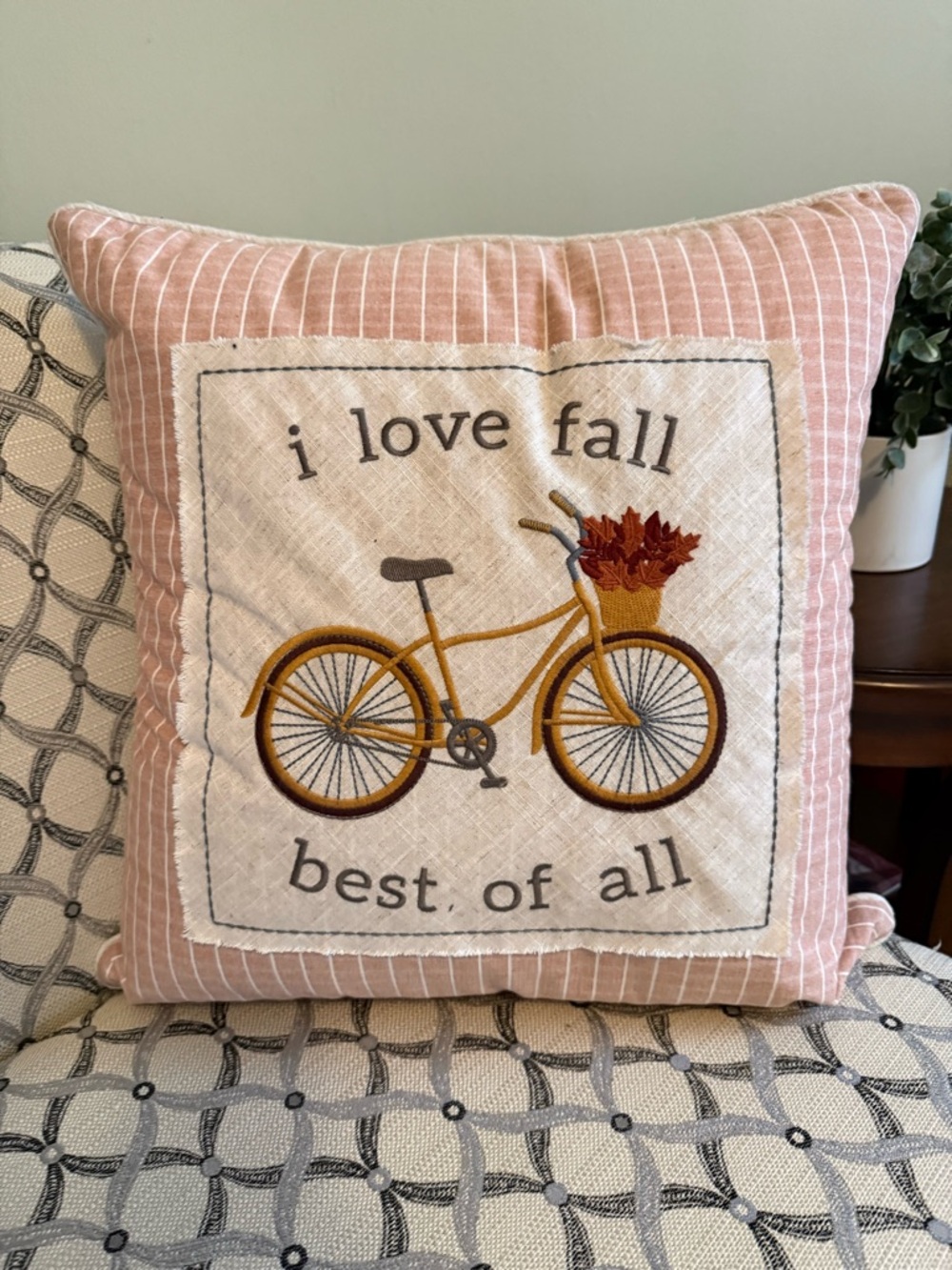 'I Love Fall' Bicycle Accent Pillow